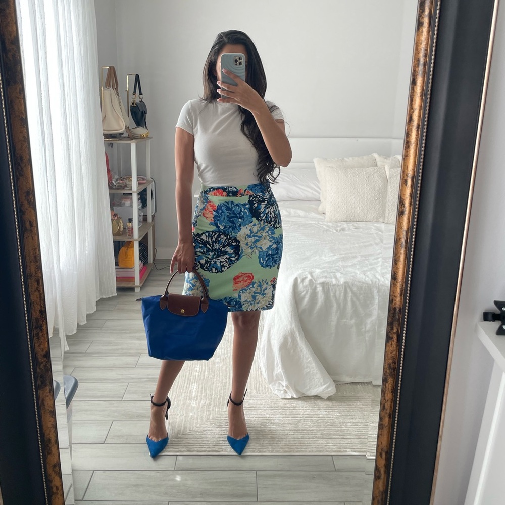 J.Crew Factory Mint Floral Print Pencil Skirt